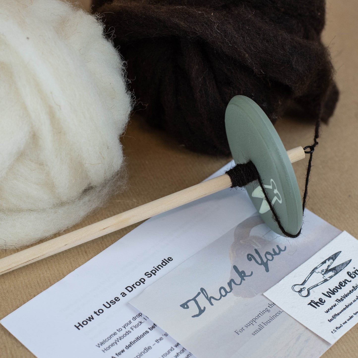 Drop Spindle Kit with Blade Shorn Wool